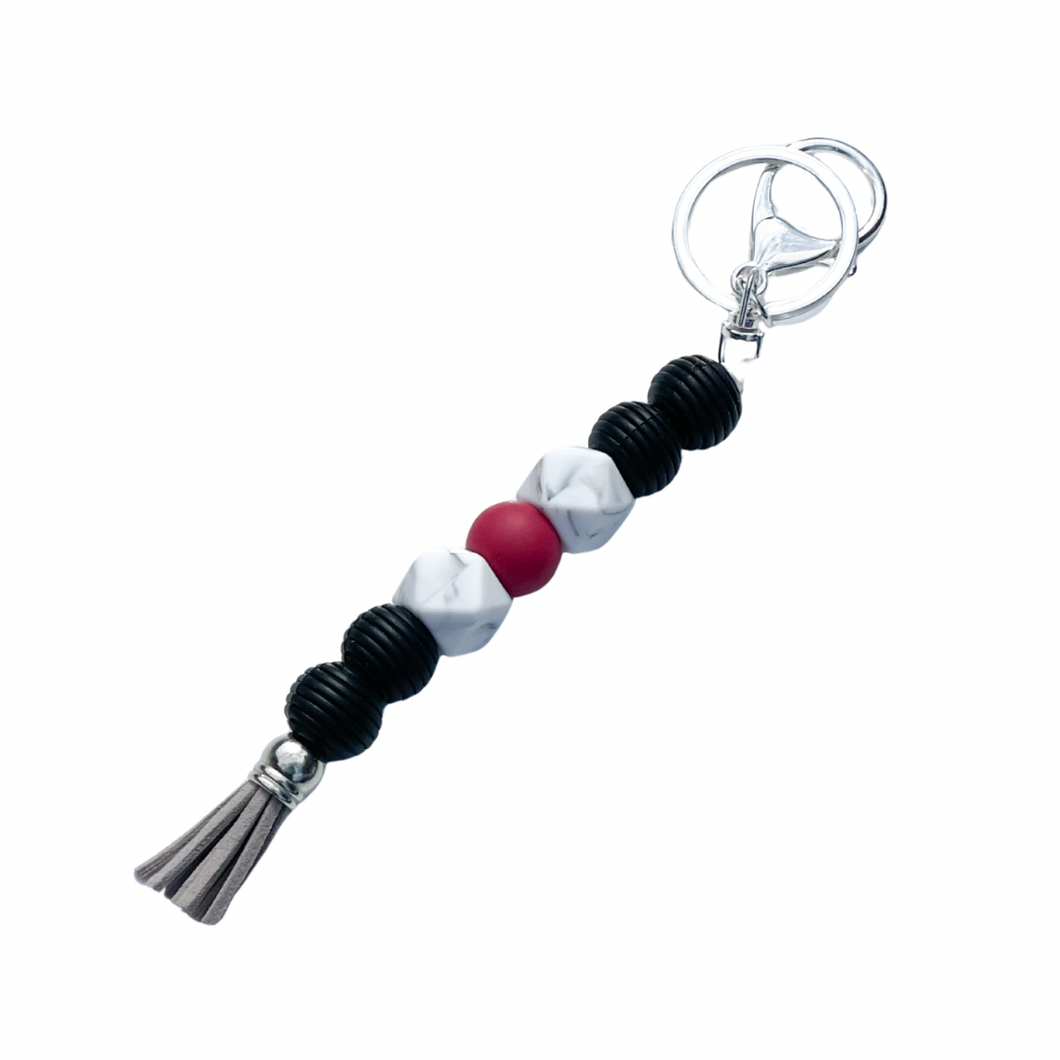 Black Beehive with Grey Fringe Tassel On-The-Go Sensory Fidget Keychain