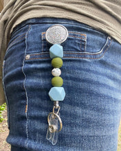 Load image into Gallery viewer, Blue and Green Sensory Beaded Badge Reel Fidget
